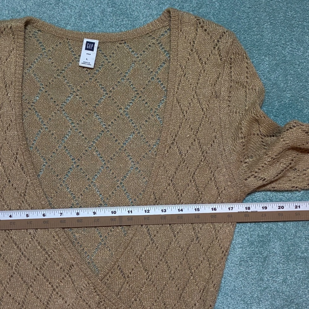 VTG Y2K Gap Pointelle Diamond Knit Ballet Wrap Style Sweater Womens L Brown - Picture 6 of 7